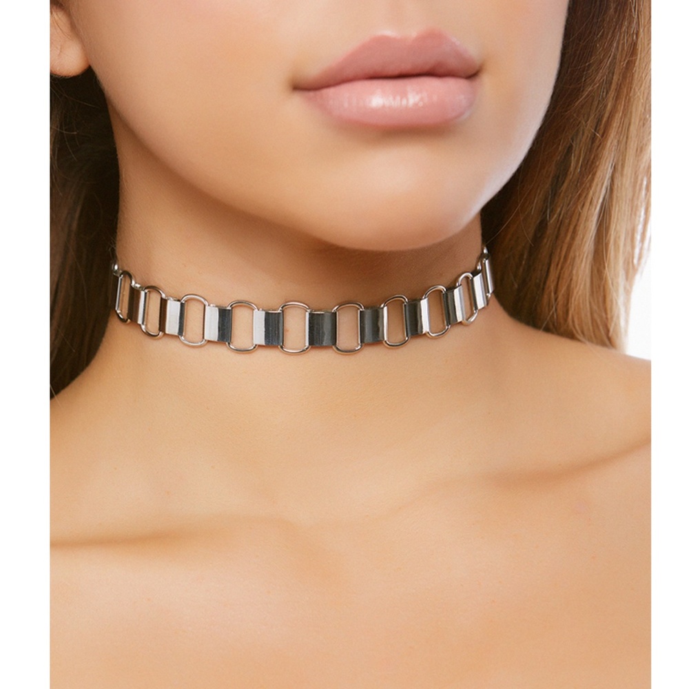 Metal Ladder Choker Link Loop Necklace Silver